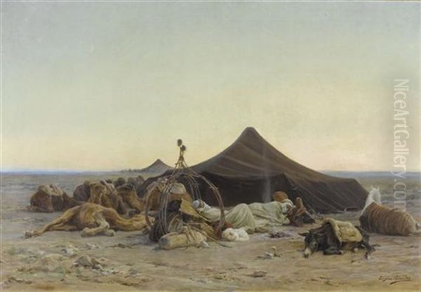 Rastende Beduinen Und Kamele In Der Wuste Oil Painting by Eugene Alexis Girardet