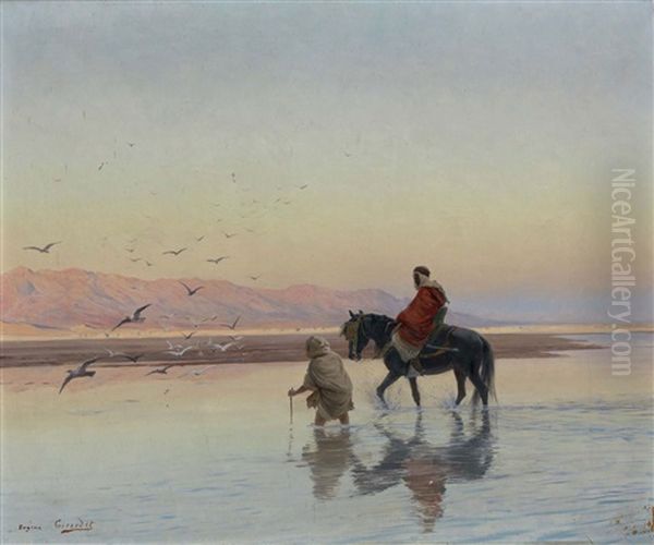 La Traversee De L'oued Oil Painting by Eugene Alexis Girardet