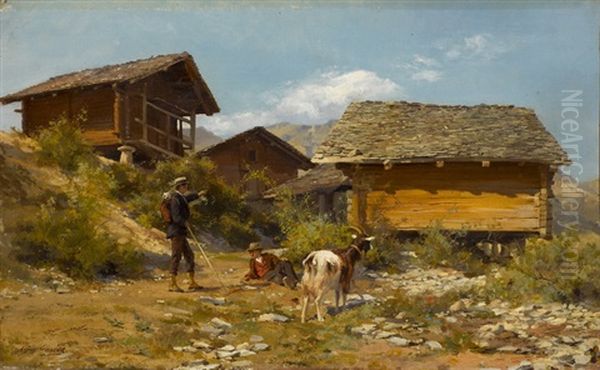 Sommertag Auf Einer Walliser Alp Oil Painting by Eugene Alexis Girardet