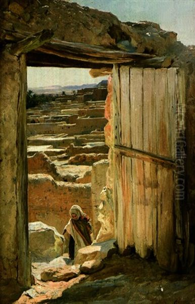 Porte Ouverte Sur Bou Saada Oil Painting by Eugene Alexis Girardet