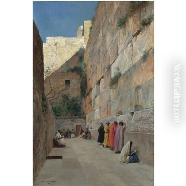 The Wailing Wall Oil Painting by Eugene Alexis Girardet