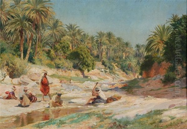 Arabische Wascherinnen Am Fluss Oil Painting by Eugene Alexis Girardet