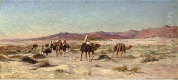 A Desert Caravan Oil Painting by Eugene Alexis Girardet