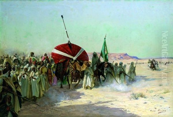 Procesion Nuptiale Dans Le Sud Algerien Oil Painting by Eugene Alexis Girardet