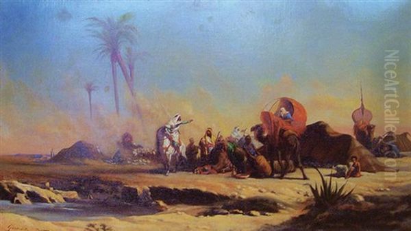 Caravane A L'oasis Oil Painting by Eugene Alexis Girardet