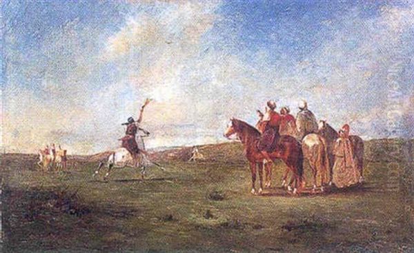 Cavasliers Chassant Au Faucon Oil Painting by Eugene Alexis Girardet