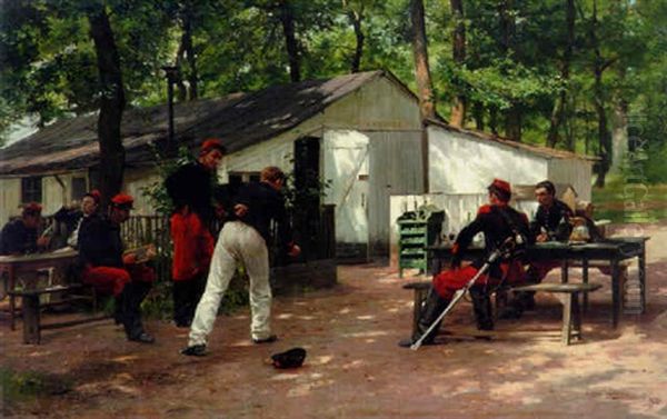 A Game Of Boules Oil Painting by Eugene Alexis Girardet