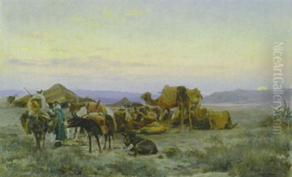 Nachtlager Der Karavane Oil Painting by Eugene Alexis Girardet