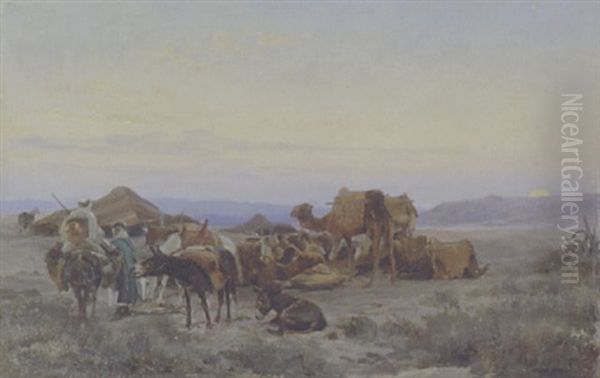 Nachtlager Der Karavane Oil Painting by Eugene Alexis Girardet