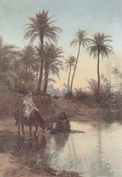 At The Oasis Oil Painting by Eugene Alexis Girardet