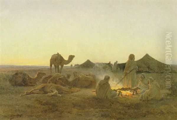 The Evening Encampment Oil Painting by Eugene Alexis Girardet