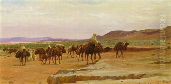 Caravannes De Sel Dans Le Desert Oil Painting by Eugene Alexis Girardet