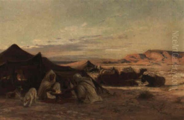 Autour Du Couscous Au Coucher De Soleil Oil Painting by Eugene Alexis Girardet