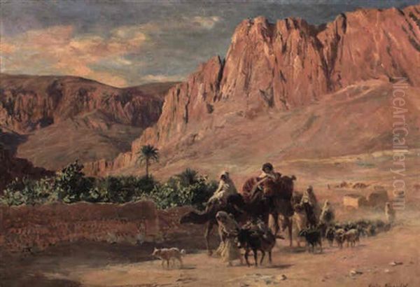 Caravane Pres D'une Oasis Oil Painting by Eugene Alexis Girardet