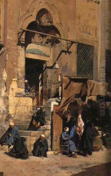 The Gate Of The Mosque El Assar, Cairo Oil Painting by Eugene Alexis Girardet