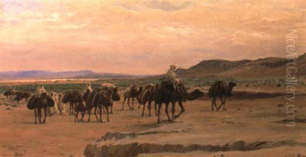 Caravanes De Sel Dans Le Desert Oil Painting by Eugene Alexis Girardet