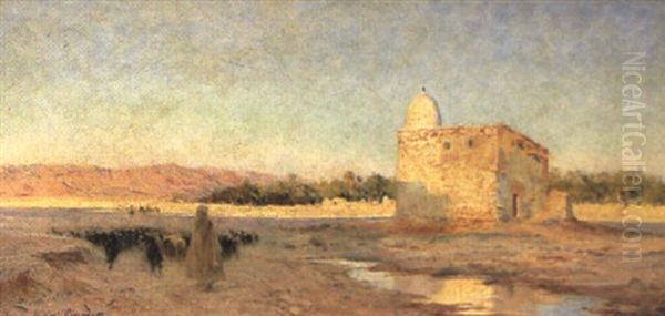 Le Marabout De Sidi Zer Zour A Biskra Oil Painting by Eugene Alexis Girardet