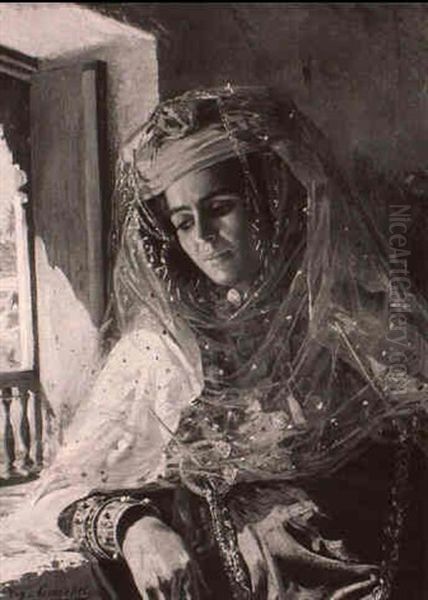 Afternoon Sunlight (portrait Of A Woman At Biskra) Oil Painting by Eugene Alexis Girardet