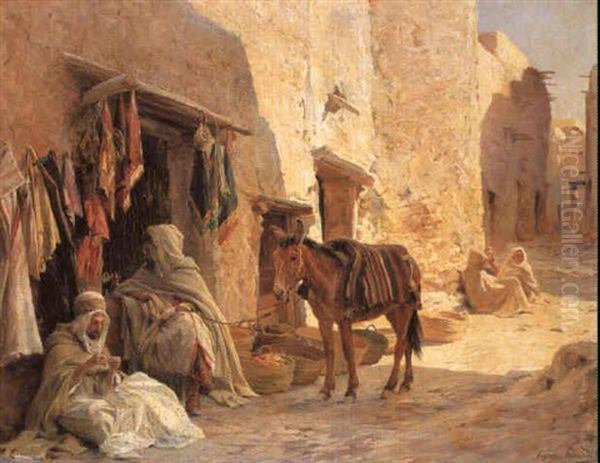 La Maison Du Lailleur Dans Une Ville Arabe Oil Painting by Eugene Alexis Girardet