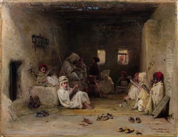 Ecole Coranique A Biskra Oil Painting by Henri Girardet