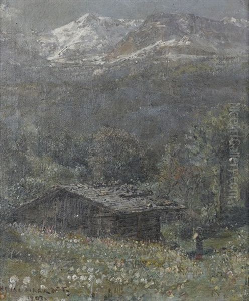 Sommerliche Alpenlandschaft Mit Chalet Oil Painting by Henri Girardet