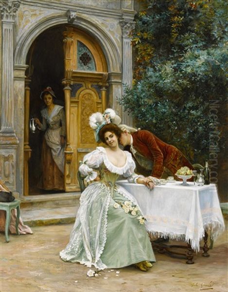 A Garden Flirtation Oil Painting by Jules Girardet