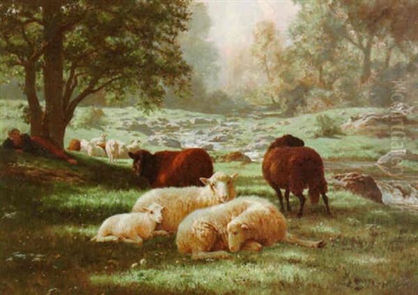 Paysage Avec Moutons Oil Painting by Jules Girardet