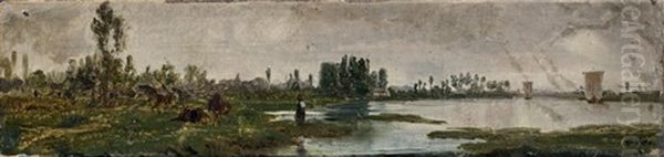 Bord De Riviere, Etude Sur Le Motif Oil Painting by Karl Girardet