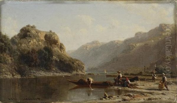 Pecheurs A La Riviere Oil Painting by Karl Girardet