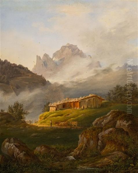 Berglandschaft Mit Alphutte Oil Painting by Karl Girardet