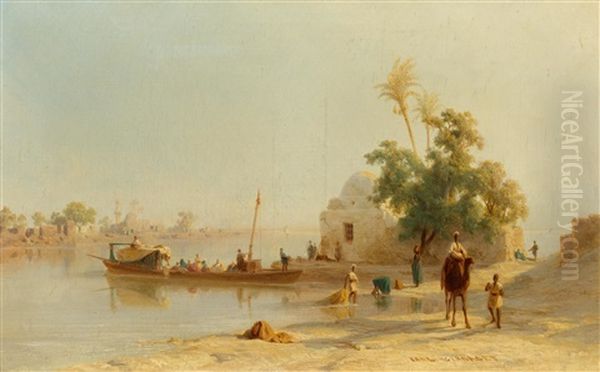 At The Nile Oil Painting by Karl Girardet