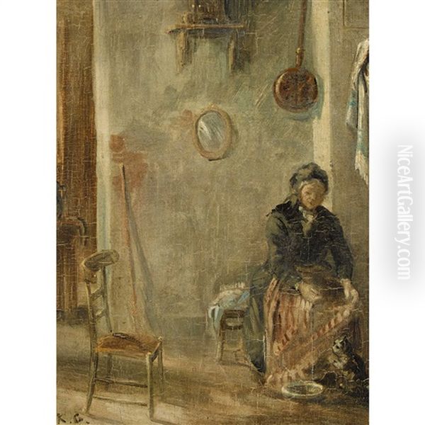 Interieur Mit Grossmutter Und Katze Oil Painting by Karl Girardet