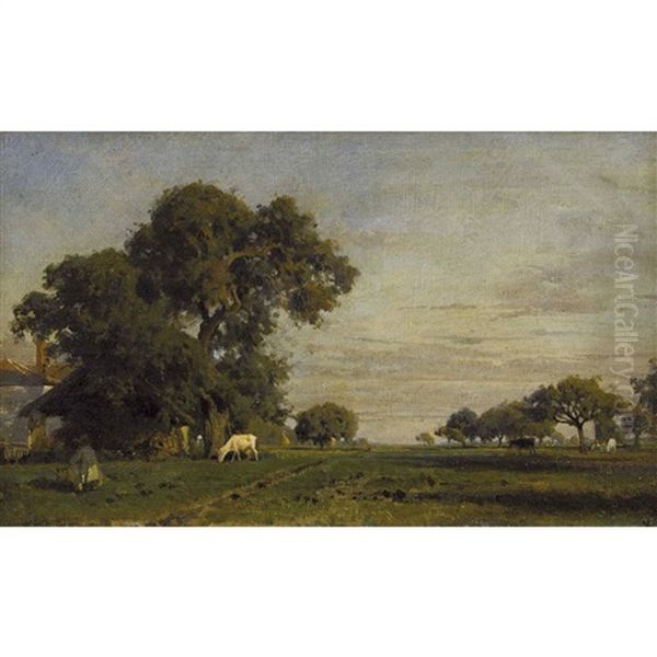 Baumlandschaft Mit Weidenden Kuhen Oil Painting by Karl Girardet