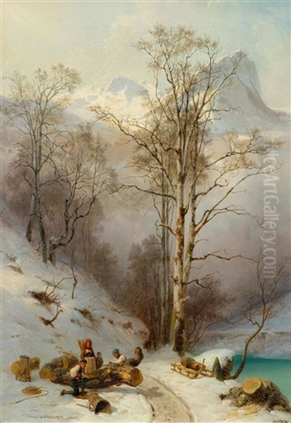 Winterlandschaft Mit Holzsammlern Oil Painting by Karl Girardet