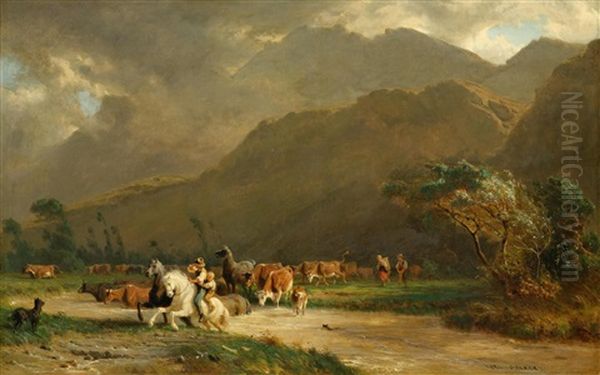 Before The Storm (river Landscape With Animals) Oil Painting by Karl Girardet