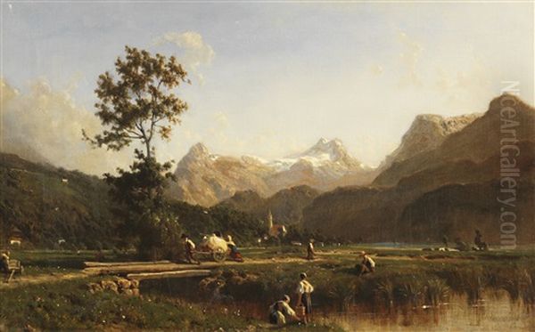 Schweizer Alpenlandschaft Oil Painting by Karl Girardet