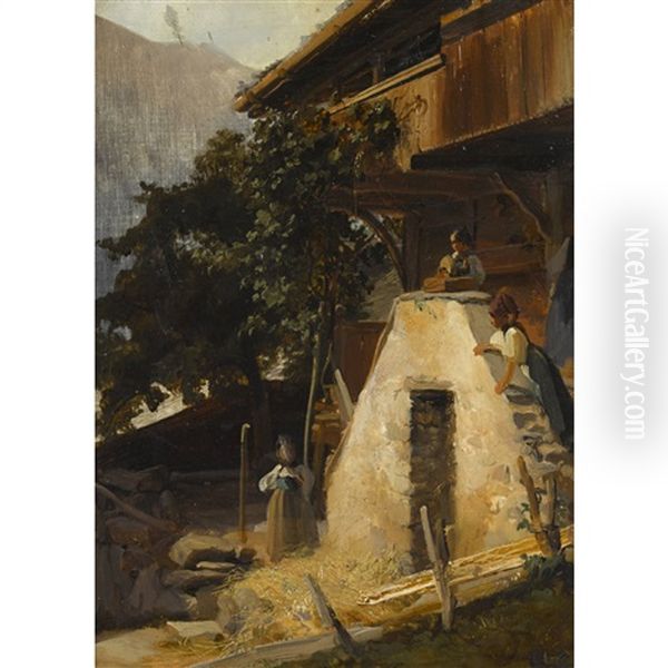 Maison De Paysans Au Steiner Oil Painting by Karl Girardet