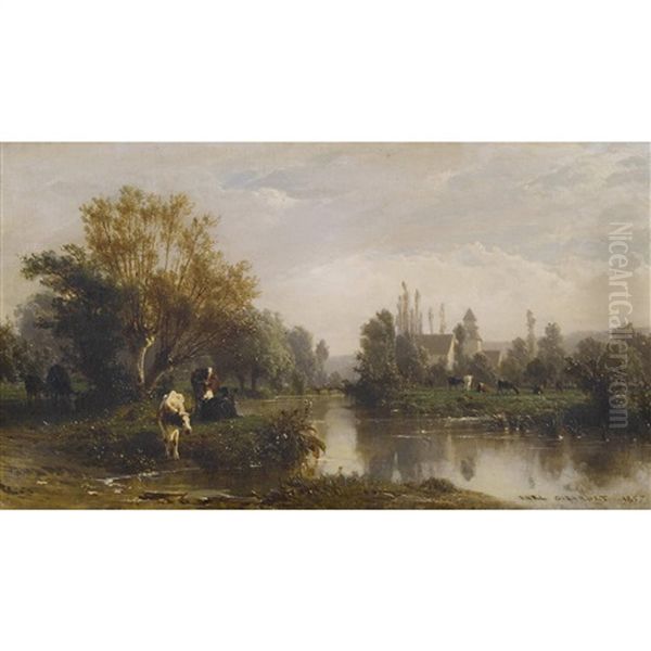 Vue Prise A Garenne (eure) Oil Painting by Karl Girardet