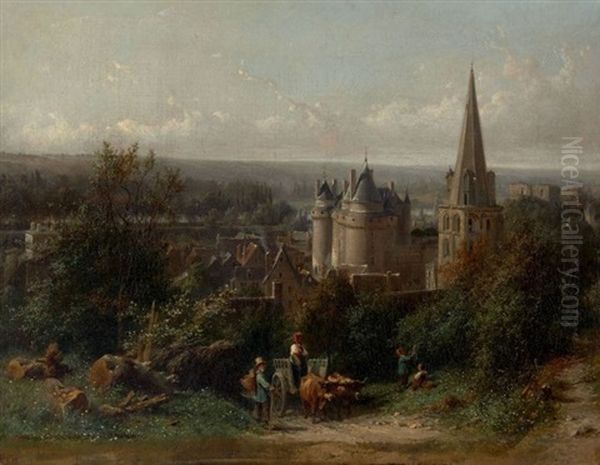 Vue Du Chateau De Langeais Oil Painting by Karl Girardet