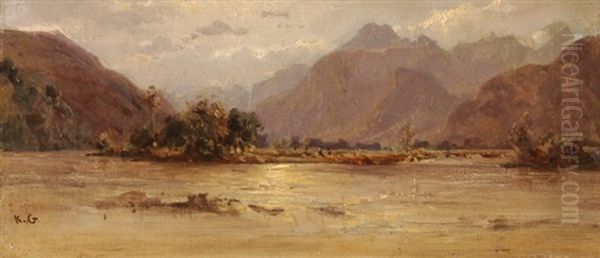 Der Brienzersee Bei Abendstimmung Oil Painting by Karl Girardet