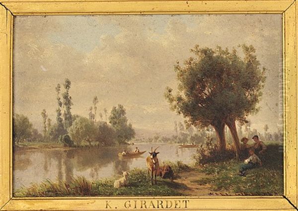 Bords De Riviere Animes Oil Painting by Karl Girardet