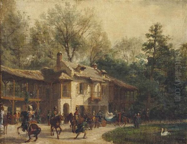 L'imperatrice Eugenie Au Petit Hameau De Trianon Oil Painting by Karl Girardet