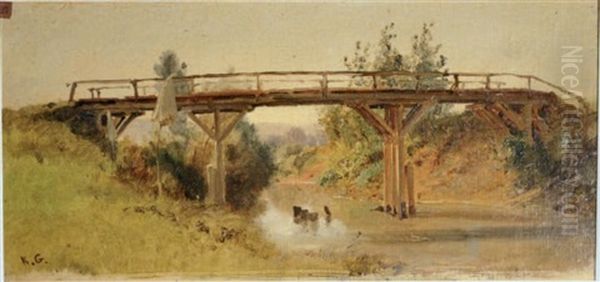 Le Pont Sur La Riviere (study) Oil Painting by Karl Girardet