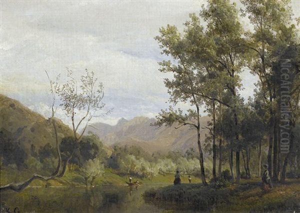 Sommerliche Flusslandschaft Mit Staffage Oil Painting by Karl Girardet