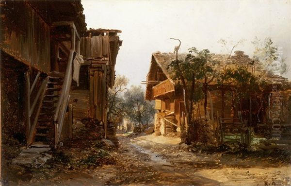 La Rue D'en Haut A Brienz (suisse) Oil Painting by Karl Girardet