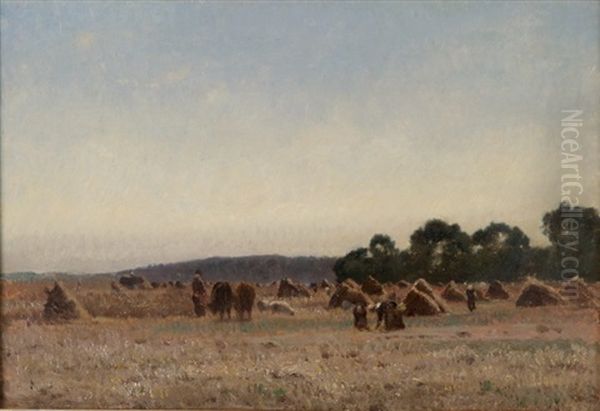 Bauerinnen Beim Auflesen Von Ahren Vor Getreidegarben Oil Painting by Karl Girardet