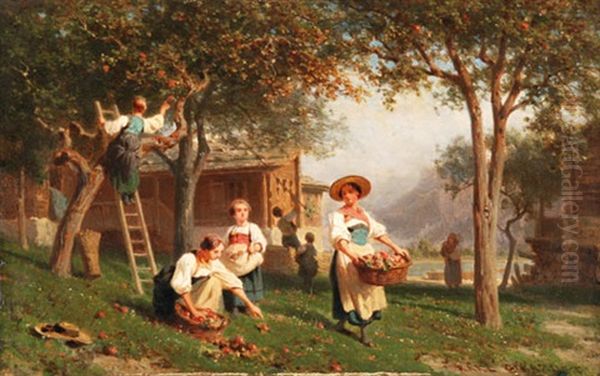 Die Apfelernte Oil Painting by Karl Girardet