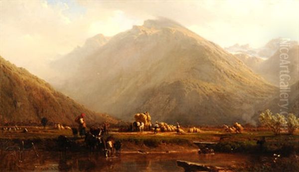 Bauern Beim Einbringen Des Heus Oil Painting by Karl Girardet