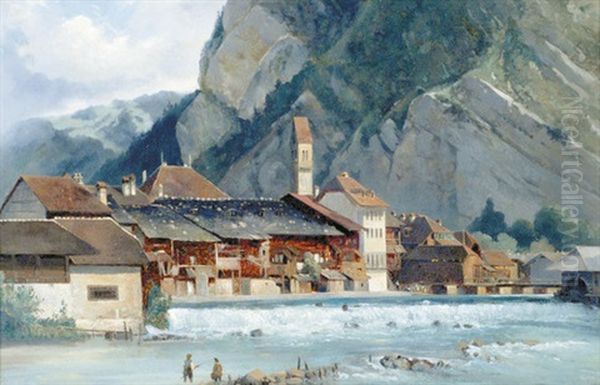 Ansicht Von Unterseen Oil Painting by Karl Girardet