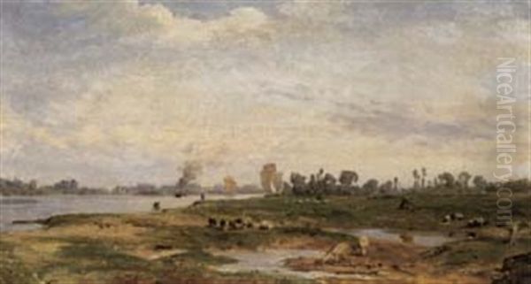 Flusslandschaft In Frankreich Oil Painting by Karl Girardet